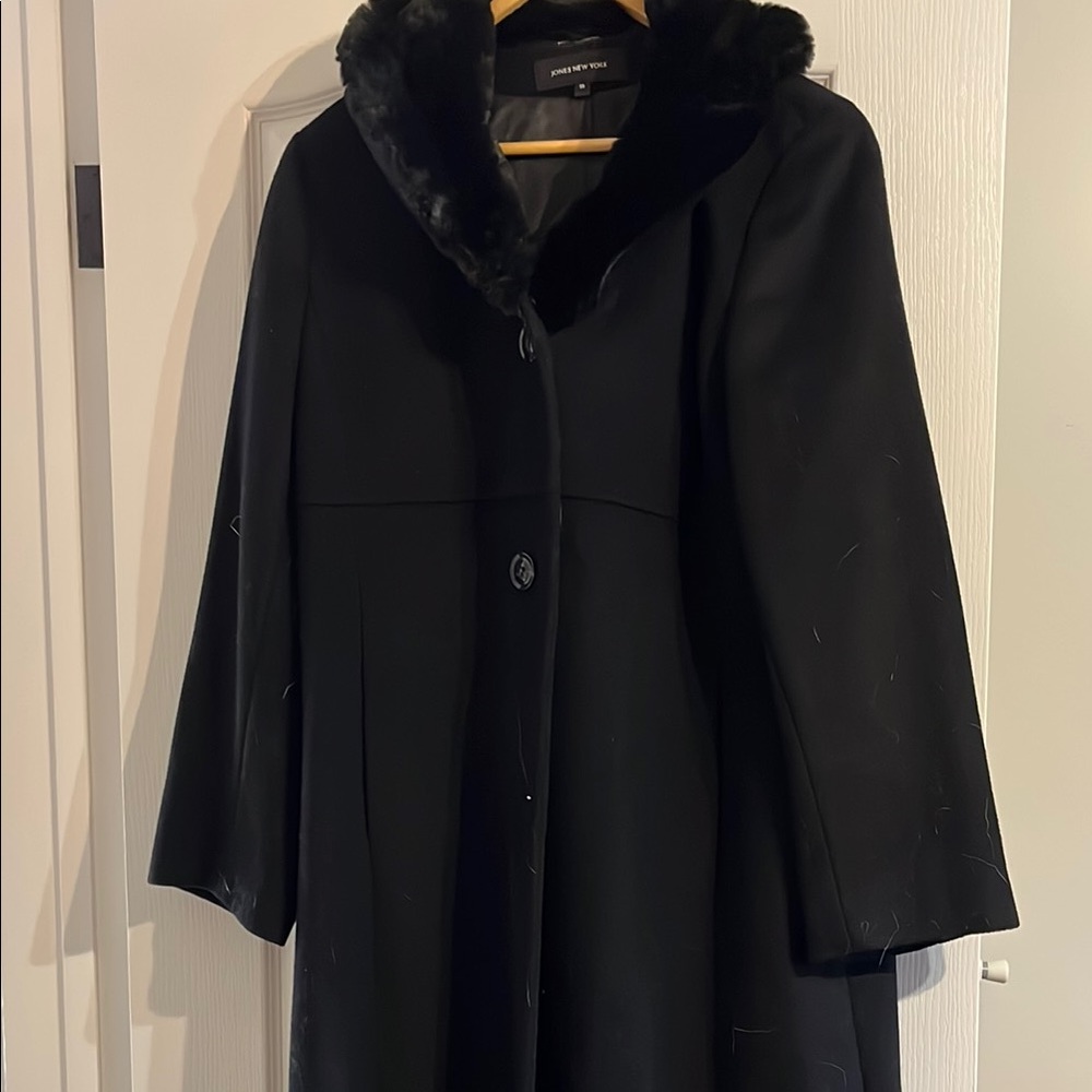Black Coat with Faux Fur Collar